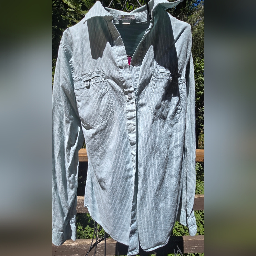 Horny Toad Striped Light Mint Button Down Structured Shirt SzM - Picture 2 of 11